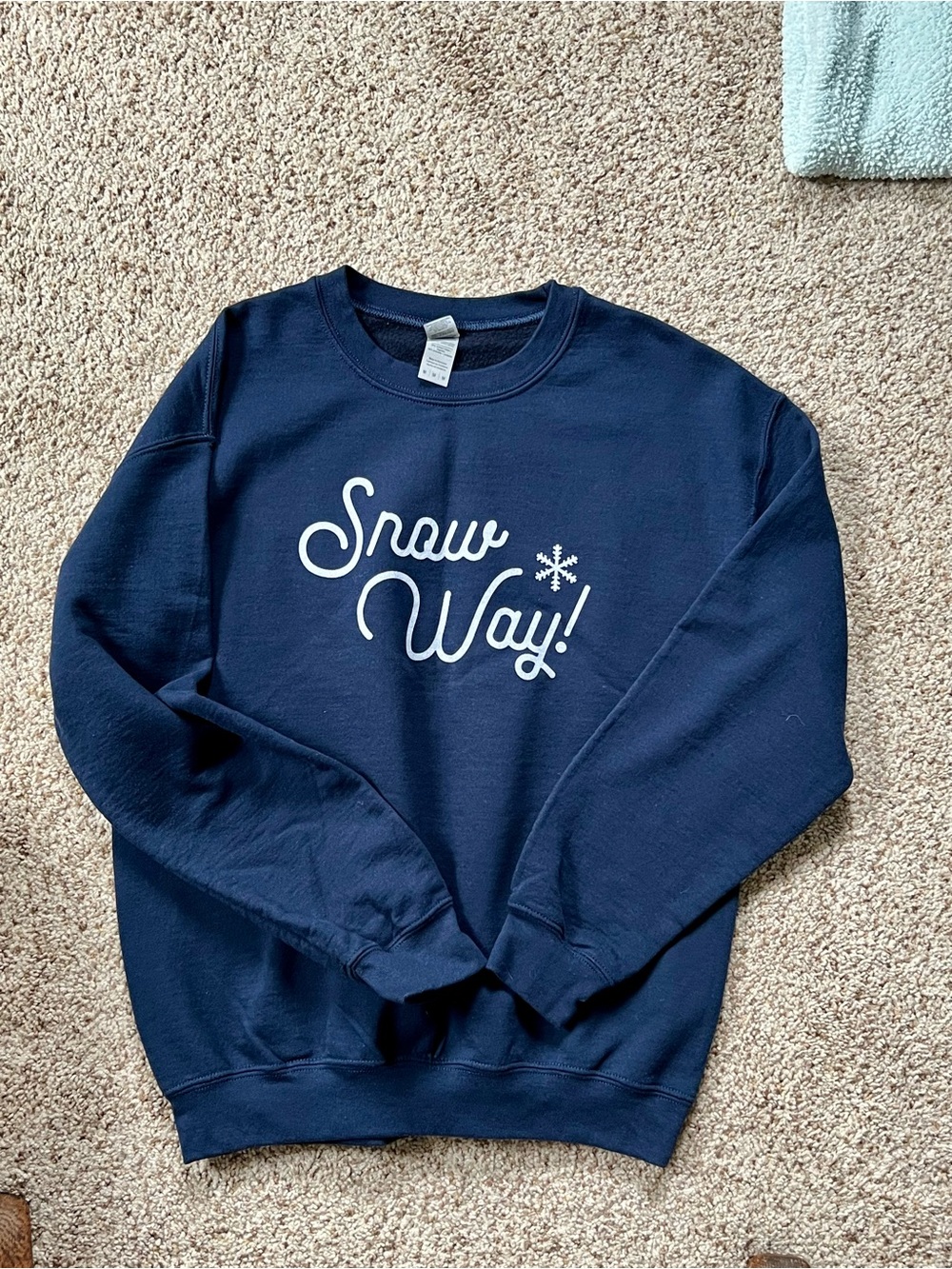 Gildan Navy Crewneck Sweatshirt with White "Snow Way!" Script